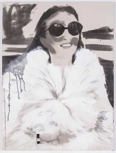 Lee Radziwell in Fur 2015 acrylic and graphite on canvas 40 x 30 in