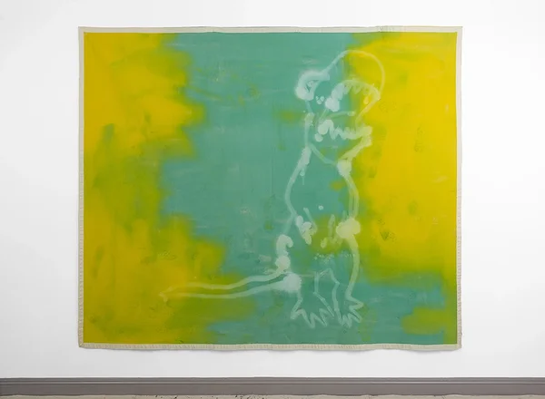 Green and Yellow TRex acrylic and ribbon on canvas 96 x 120 in