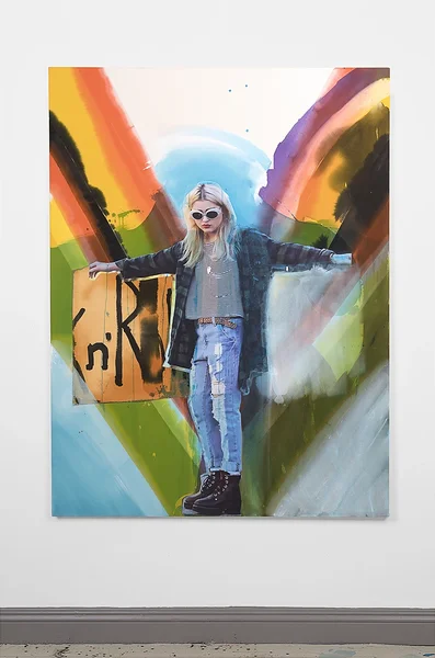 Grunge Chevron 2018 acrylic and collage on canvas 84 x 63 in