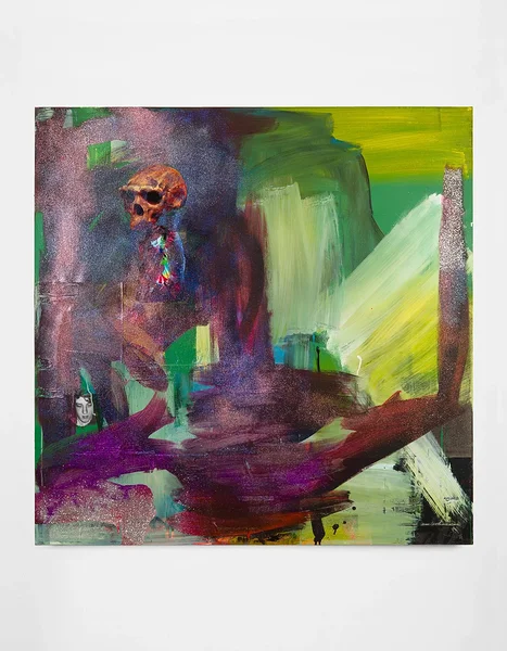 I Formulate Infinity  2019 acrylic, collage, and glitter on canvas 52.5 x 52.5 in