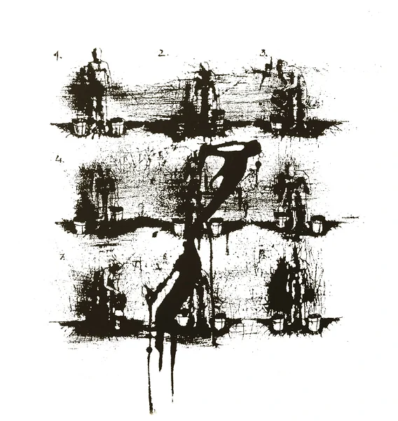 TÖÖ 1-9, siiditrükk, 43x43 cm, 1983