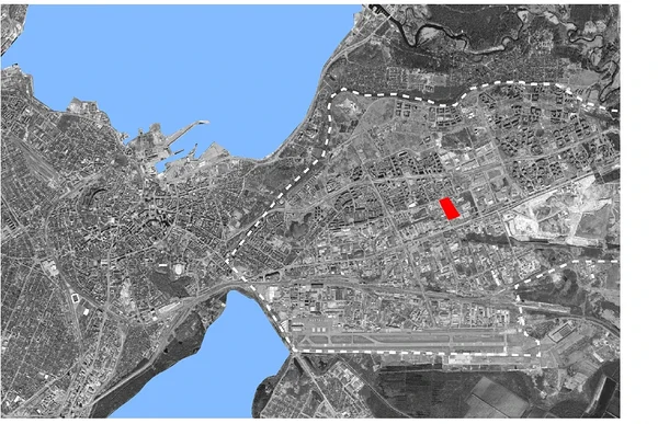 Situatsiooniskeem — Ringmaja asukoht Lasnamäel Tallinna linna aerofotol