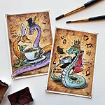 "Fancy tea party", watercolour and ink