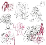 First sketches. Some were really messy, others clean enough to use as lineart